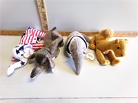 4 Beanie Babies, elephants, camel, anteater