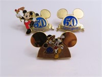 (3) Disney MICKEY MOUSE 50th Year Ears Pins