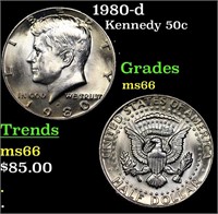 1980-d Kennedy Half Dollar 50c Grades GEM+ Unc