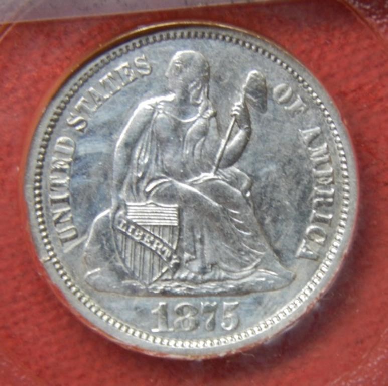 1875 Seated Liberty Silver Dime