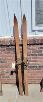Antique Wooden Snow Skis with Leather Strap.