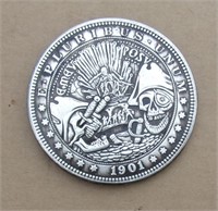 Hobo Style Art Coin 1 1/2"  Skull