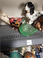 Art Glass Bowl and green Swan