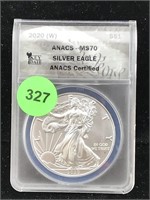 2020-W Silver eagle ANACS MS70 in case