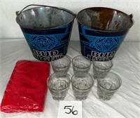 Bud Light Buckets, (6) Bar Glasses, Microfiber Clo