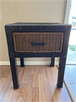 Wicker 26in Brown/Black End Table with Drawer