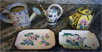 T - ENAMELWARE DISHES, WATERING CANS & TEAPOT