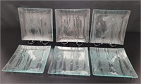 6 Textured Art Glass Square Bamboo Plates