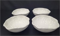 4 White Cabbage Ceramic Bowls
