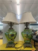 2cnt Green Lamps, One Cracked on Bottom - See