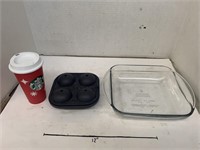 Anchor Hocking Pan, Ice Cube Mold, Starbucks Cup