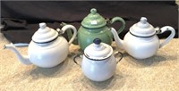 Enamel Teapots And Sugar Bowl