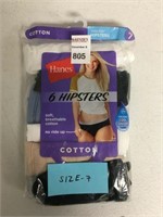 6 PCS HANES WOMENS HIPSTERS SIZE 7