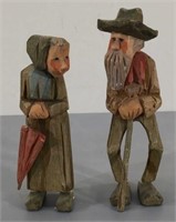 Small Carved Wood Figures -Old Couple