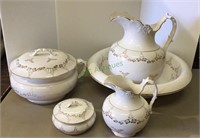 Antique porcelain bath set includes large