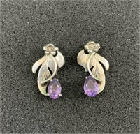 Sterling Silver and Amethyst Floral Earrings