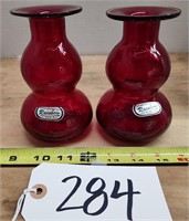 (2) Rainbow Bulbous Vases, RED