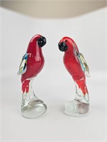 Art Glass Parrot Pair 8" Tall