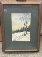 Original watercolor snowscape by E. Cokendolpher