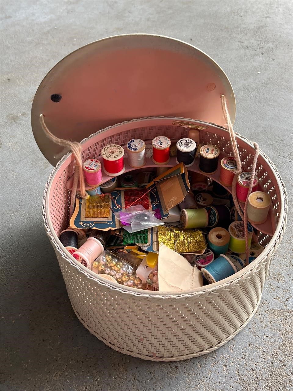 Longaberger baskets, Fabric rolls, tools, log spitter etc.