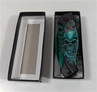 New in Box Stainless Steel Green skull and Dragon