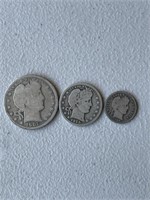 (3) Old U.S. Coins incl 1901 Barber Half-Dollar,