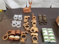 Lot of Unique Napkin Rings & Antelope Carving