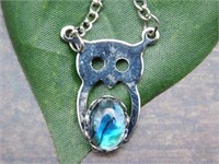 ABALONE OWL PENDANT NECKLACE ROCK STONE LAPIDARY S