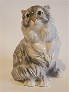 LARGE 12" VTG CERAMIC HAND PAINTED CAT-MADE IN