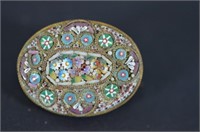 Italian Micro Mosaic Oval Floral Brooch