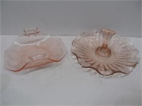 Pair of pink glass dishes