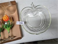 Glass apple, painted wine glasses & vases