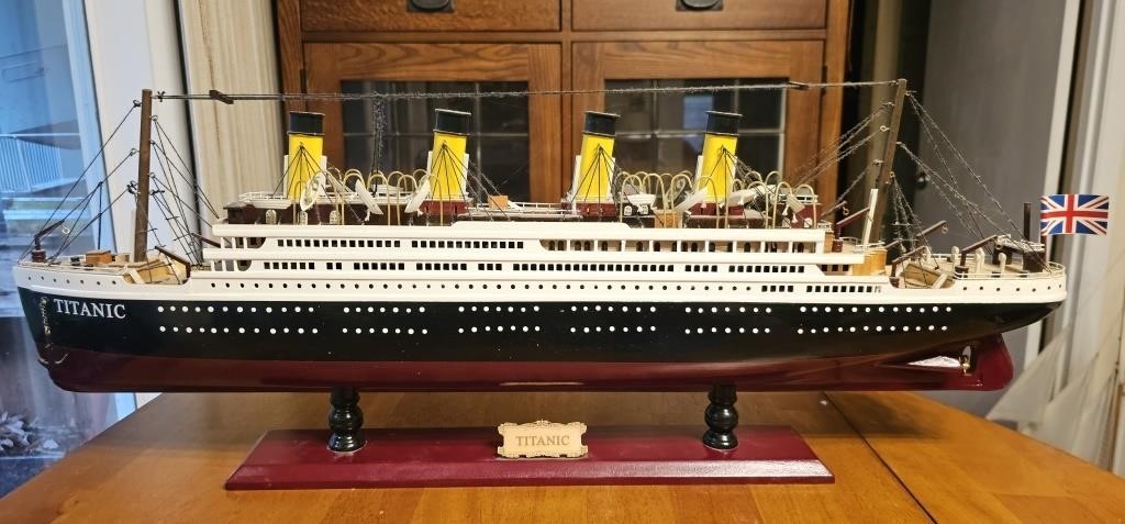 Large wooden Titanic model boat