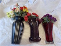 3 High Dollar Red Collectible Flower Vases