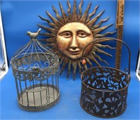 Metal Sun Wall Art & Deco Bird Cage & Metal Basket