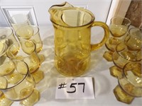 group) Amber pitcher and glasses