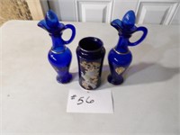group) Cobalt blue oriental vase, perfume bottles