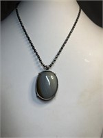 Sturdy Sterling Chain Large Agate Pendant