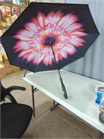 New Umbrella Black Outer/Pink Flower Inside