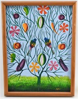 Haitian Folk Art Painting on Canvas, Tree of Life