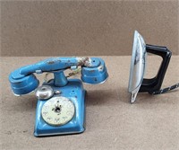 Vtg Metal Child's Toy Phone &  Iron