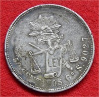 1871 Mexico Silver 50 Centavos