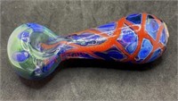 Glass pipe red and blue with green and blue on