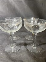 Victorian Era Glass Etched Champagne Glasses (4)