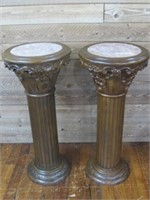 X 2 PAIR OF WOODEN AND MARBLE PLANT STANDS 1970'S