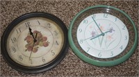 (2) Home Decor (Apples/Floral) 11" Quartz Clocks