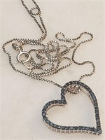 Jewelry .925 sterling & blue dia. heart necklace
