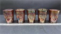 5 Carnival Glass Tumblers w/grape motif. (M103)