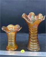 2 Carnival Glass Flung Vases (4.5" & 7.5"H).