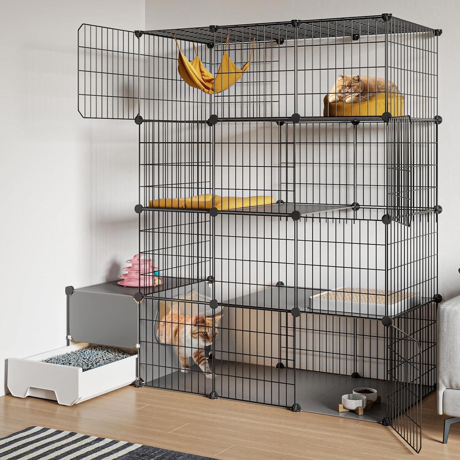 $120  Cat Cage with Litter Box, 4-Tier, 55.1x17.8x